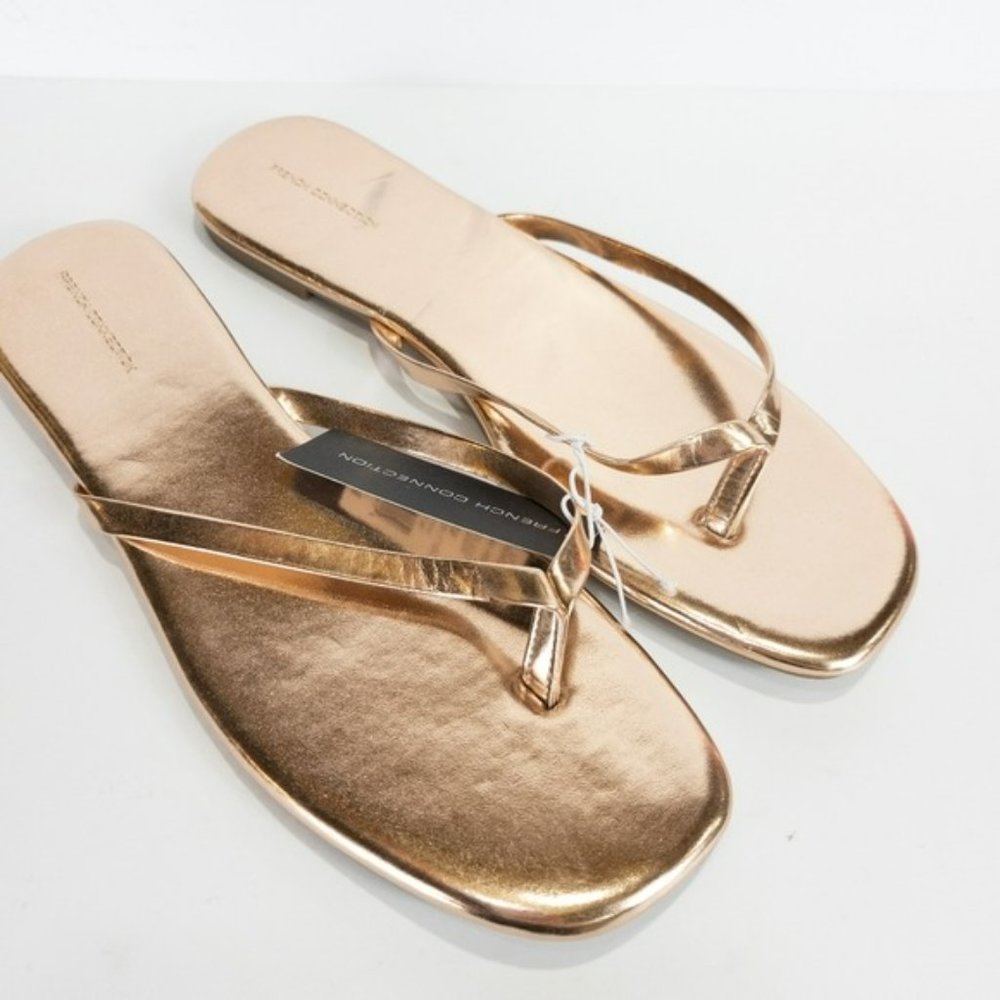French Connection Morgan Flat Open Toe Thong Flip Flop Sandals Rose Gold -11 - Picture 3 of 5
